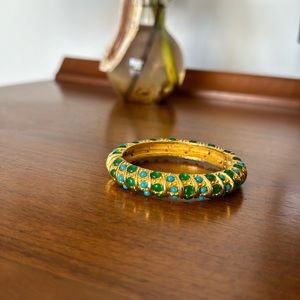 Vintage Gold Plated Costume Turquoise & Green Bangle Bracelet